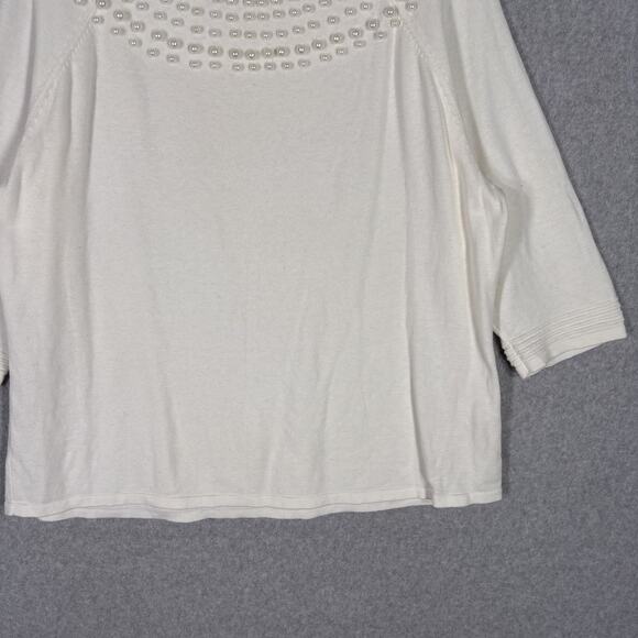 Notations Sweater 2X Pearls Cotton Stretch Twee Glam‎ Feminine Church Neutrals - Picture 3 of 12